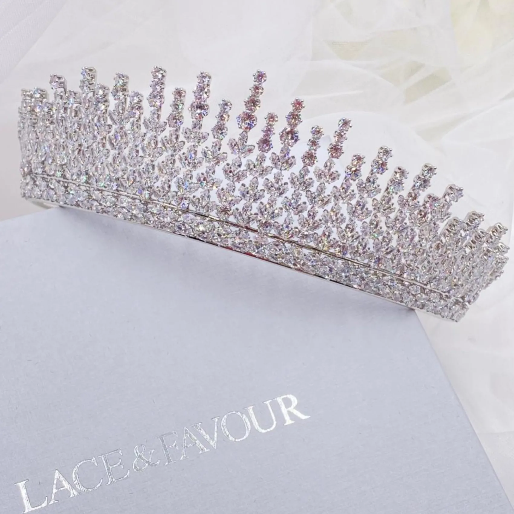 Lace & Favour Crystal Hair Accessories | Silver Hair Accessories*Dubai Statement Cubic Zirconia Bridal Crown Silver