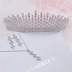 Lace & Favour Crystal Hair Accessories | Silver Hair Accessories*Dubai Statement Cubic Zirconia Bridal Crown Silver