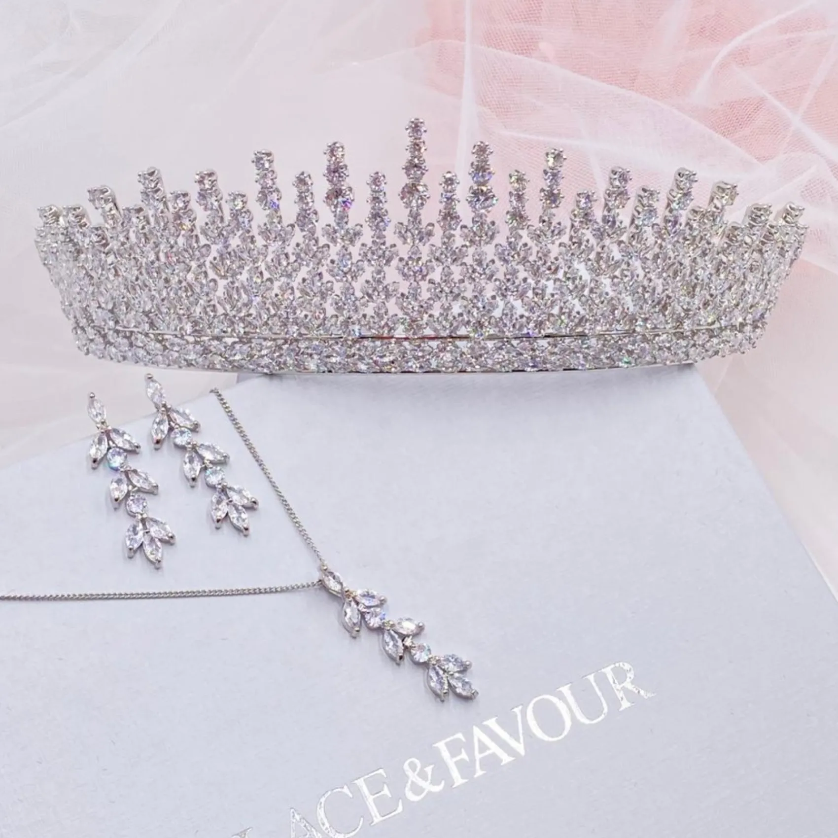 Lace & Favour Crystal Hair Accessories | Silver Hair Accessories*Dubai Statement Cubic Zirconia Bridal Crown Silver