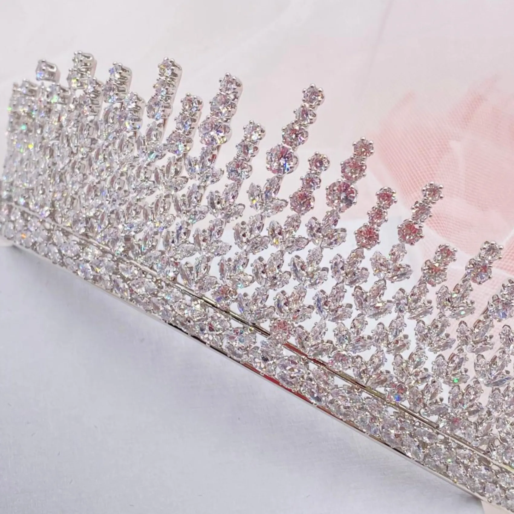 Lace & Favour Crystal Hair Accessories | Silver Hair Accessories*Dubai Statement Cubic Zirconia Bridal Crown Silver