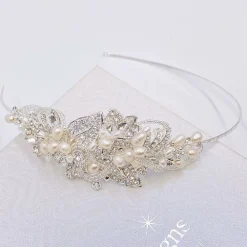 Twilight Designs Vintage Headpieces | Pearl Hair Accessories*Edith Vintage Pearl and Diamante Bridal Side Headband Silver