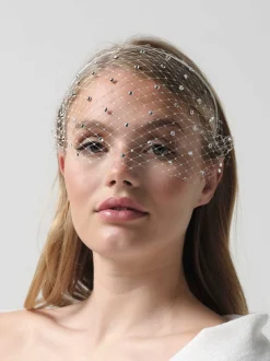 Poirier Birdcage Veils | Vintage Veils*Effie Swarovksi Crystal Bridal Birdcage Veil Ivory