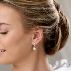 Lace & Favour Bridesmaid Gifts | Bride Gifts*Elegance Crystal and Pearl Wedding Earrings Ivory/ Silver