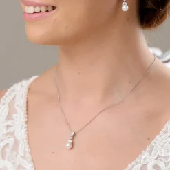 Lace & Favour Pearl Jewellery | Silver Wedding Jewellery*Elegance Crystal and Pearl Wedding Pendant Necklace