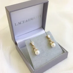 Lace & Favour Bridesmaid Gifts | Pearl Jewellery*Elegance Crystal and Pearl Wedding Earrings (Gold) Ivory/ Gold