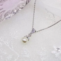 Lace & Favour Pearl Jewellery | Silver Wedding Jewellery*Elegance Crystal and Pearl Wedding Pendant Necklace