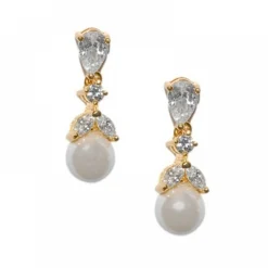 Lace & Favour Bridesmaid Gifts | Pearl Jewellery*Elegance Crystal and Pearl Wedding Earrings (Gold) Ivory/ Gold