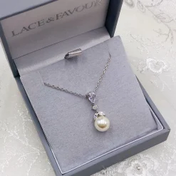 Lace & Favour Pearl Jewellery | Silver Wedding Jewellery*Elegance Crystal and Pearl Wedding Pendant Necklace