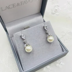 Lace & Favour Bridesmaid Gifts | Bride Gifts*Elegance Crystal and Pearl Wedding Earrings Ivory/ Silver
