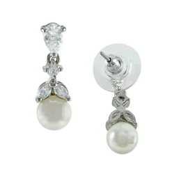 Lace & Favour Bridesmaid Gifts | Bride Gifts*Elegance Crystal and Pearl Wedding Earrings Ivory/ Silver