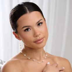 Lace & Favour Pearl Jewellery | Silver Wedding Jewellery*Elenoa Dainty Pearl Chain Necklace Ivory/ Silver