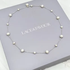 Lace & Favour Pearl Jewellery | Silver Wedding Jewellery*Elenoa Dainty Pearl Chain Necklace Ivory/ Silver