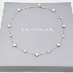 Lace & Favour Pearl Jewellery | Silver Wedding Jewellery*Elenoa Dainty Pearl Chain Necklace Ivory/ Silver