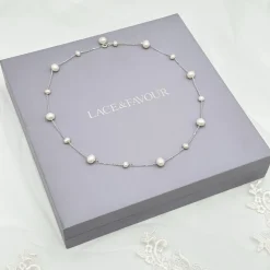 Lace & Favour Pearl Jewellery | Silver Wedding Jewellery*Elenoa Dainty Pearl Chain Necklace Ivory/ Silver