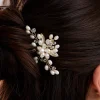 Lace & Favour Pearl Hair Accessories | Gold Hair Accessories*Ellie Pearl Cluster and Crystal Wedding Hair Pin (Gold) Ivory/ Gold