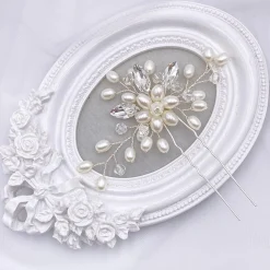 Lace & Favour Pearl Hair Accessories | Silver Hair Accessories*Ellie Pearl Cluster Wedding Hair Pin (Silver) Ivory/ Silver