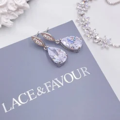 Lace & Favour Silver Prom Jewellery | Prom Earrings*Ellie Silver Teardrop Crystal Earrings