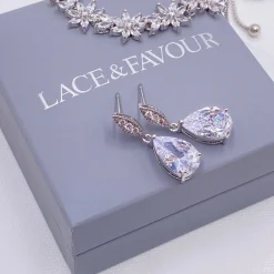 Lace & Favour Silver Prom Jewellery | Prom Earrings*Ellie Silver Teardrop Crystal Earrings