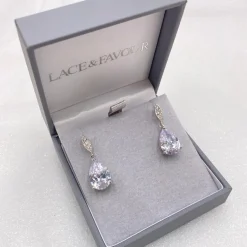 Lace & Favour Silver Prom Jewellery | Prom Earrings*Ellie Silver Teardrop Crystal Earrings
