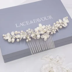 Twilight Designs Pearl Hair Accessories | Silver Hair Accessories*Ellis Dainty Silver Leaves and Pearl Hair Comb Ivory/ Silver