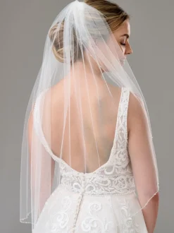 Twilight Designs Single Tier Veils | Elbow Length Veils*Elmira Single Tier Delicate Beaded Edge Veil Ivory