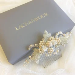 Beads & Beyond Vintage Headpieces | Pearl Hair Accessories*Elouise Beaded Leaves and Champagne Pearl Vintage Inspired Hair Comb Champagne/Silver