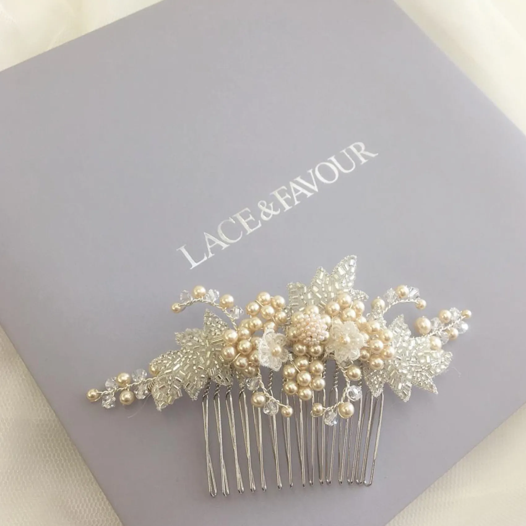 Beads & Beyond Vintage Headpieces | Pearl Hair Accessories*Elouise Beaded Leaves and Champagne Pearl Vintage Inspired Hair Comb Champagne/Silver