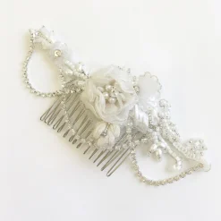 Beads & Beyond Vintage Headpieces | Silver Hair Accessories*Elsie Vintage Floral Hair Comb with Diamante Drapes Ivory/Silver