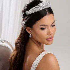 Lace & Favour Crystal Hair Accessories | Silver Hair Accessories*Empress Statement Cubic Zirconia Crystal Bridal Tiara Silver