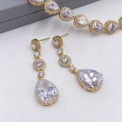 Lace & Favour Gold Prom Jewellery | Prom Earrings*Eternal Chandelier Crystal Wedding Earrings Gold