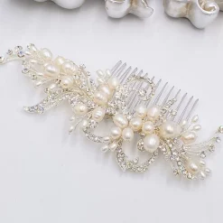 Twilight Designs Vintage Headpieces | Pearl Hair Accessories*Eugenie Vintage Freshwater Pearl and Diamante Hair Comb Ivory/ Silver