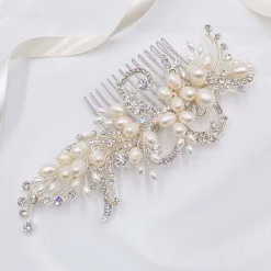 Twilight Designs Vintage Headpieces | Pearl Hair Accessories*Eugenie Vintage Freshwater Pearl and Diamante Hair Comb Ivory/ Silver