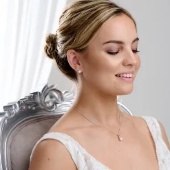 Lace & Favour Bridesmaid Gifts | Bride Gifts*Evie Dainty Pearl Stud Earring and Pendant Jewellery Set Ivory/ Silver