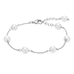 Lace & Favour Bridesmaid Gifts | Bride Gifts*Evie Silver Dainty Pearl Chain Bracelet Ivory/ Silver
