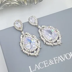 Lace & Favour Silver Prom Jewellery | Prom Earrings*Evita Statement Crystal Chandelier Wedding Earrings
