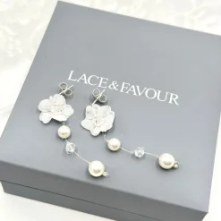 Beads & Beyond Pearl Jewellery | Silver Wedding Jewellery*Faerie Pearl and Crystal Drop Flower Earrings Ivory/ Silver