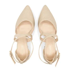 Paradox London Sparkly Prom Shoes | Gold Prom Shoes*Farrah Glitter Wide Fit Cross Strap Block Heels Champagne