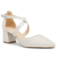 Paradox London Sparkly Prom Shoes | Silver Prom Shoes*Farrah Glitter Wide Fit Cross Strap Block Heels Silver