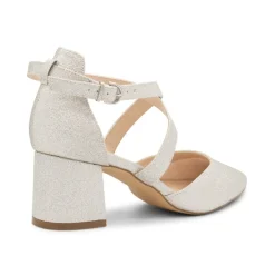 Paradox London Sparkly Prom Shoes | Silver Prom Shoes*Farrah Glitter Wide Fit Cross Strap Block Heels Silver
