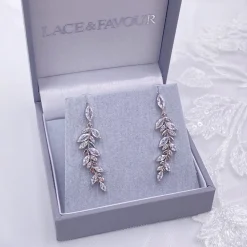 Lace & Favour Silver Prom Jewellery | Prom Earrings*Fern Sparkly Crystal Leaves Earrings Silver