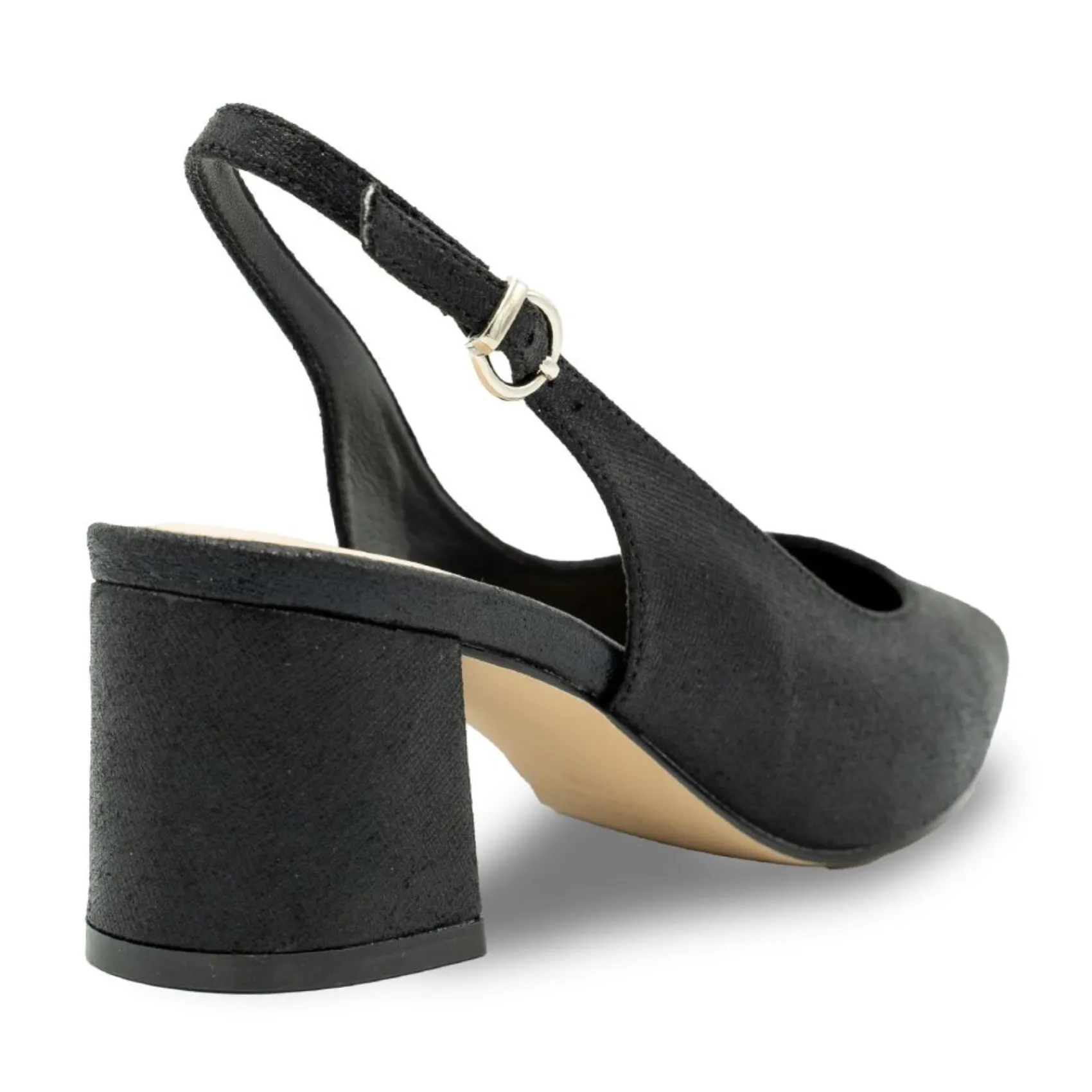 Paradox London Sparkly Prom Shoes | Low Heel Prom Shoes*Flynn Shimmer Wide Fit Low Block Heel Slingbacks Black