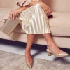Paradox London Sparkly Prom Shoes | Gold Prom Shoes*Flynn Shimmer Wide Fit Low Block Heel Slingbacks Champagne