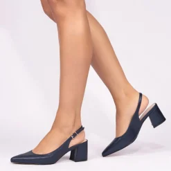 Paradox London Sparkly Prom Shoes | Low Heel Prom Shoes*Flynn Shimmer Wide Fit Low Block Heel Slingbacks Navy