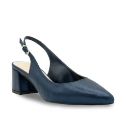 Paradox London Sparkly Prom Shoes | Low Heel Prom Shoes*Flynn Shimmer Wide Fit Low Block Heel Slingbacks Navy