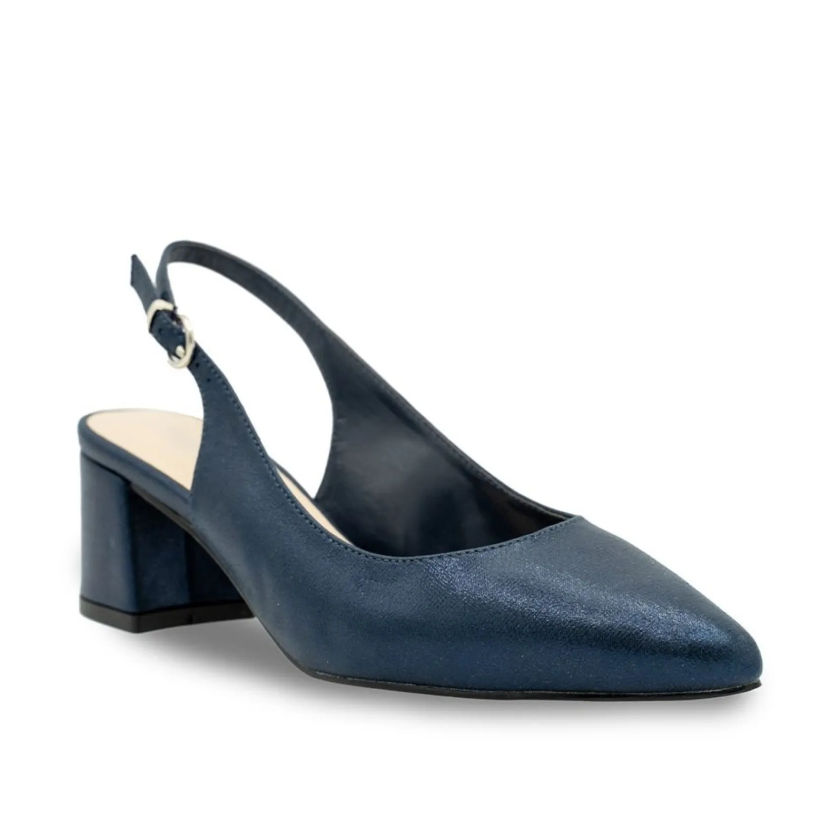 Paradox London Sparkly Prom Shoes | Low Heel Prom Shoes*Flynn Shimmer Wide Fit Low Block Heel Slingbacks Navy