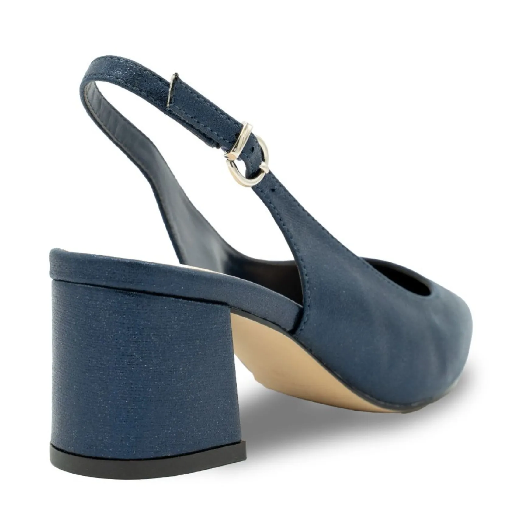 Paradox London Sparkly Prom Shoes | Low Heel Prom Shoes*Flynn Shimmer Wide Fit Low Block Heel Slingbacks Navy