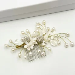 Beads & Beyond Pearl Hair Accessories | Gold Hair Accessories*Fortune Gold Pearl Spray Floral Wedding Hair Comb Ivory