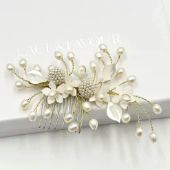 Beads & Beyond Pearl Hair Accessories | Gold Hair Accessories*Fortune Gold Pearl Spray Floral Wedding Hair Comb Ivory