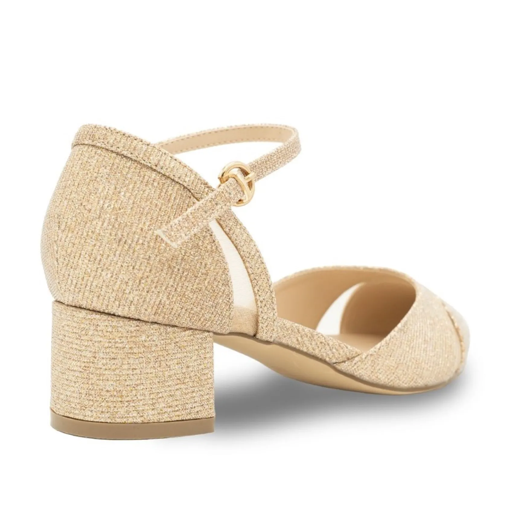 Paradox London Sparkly Prom Shoes | Gold Prom Shoes*Frankie Glitter Wide Fit Low Block Heel Court Shoes Champagne