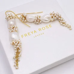 Freya Rose Pearl Jewellery | Gold Wedding Jewellery*Baroque Pearl Statement Long Drop Gold Earrings